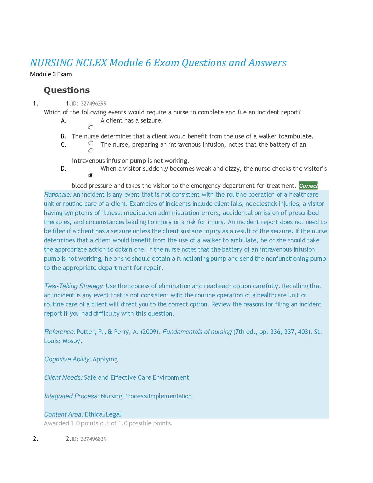 Preview image for NURSING NCLEX Module 6 Exam Questions and Answers,100% CORRECT